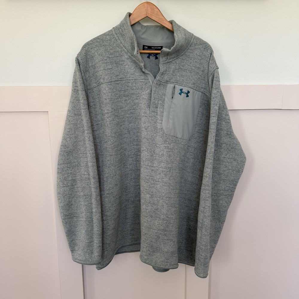 Under Armour Specialist Grid Henley‎ Sweater Men's 4xl Green Pullover 1/4 Button
